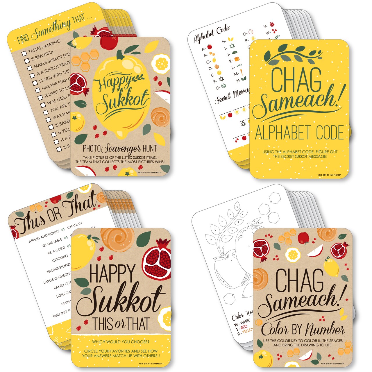 Big Dot of Happiness Sukkot - 4 Sukkah Holiday Games - 10 Cards Each - Gamerific Bundle